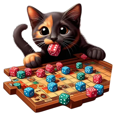 Yoshi the cat, OCAAT's Director of Dice Acquisition, mid-heist with a die in her mouth